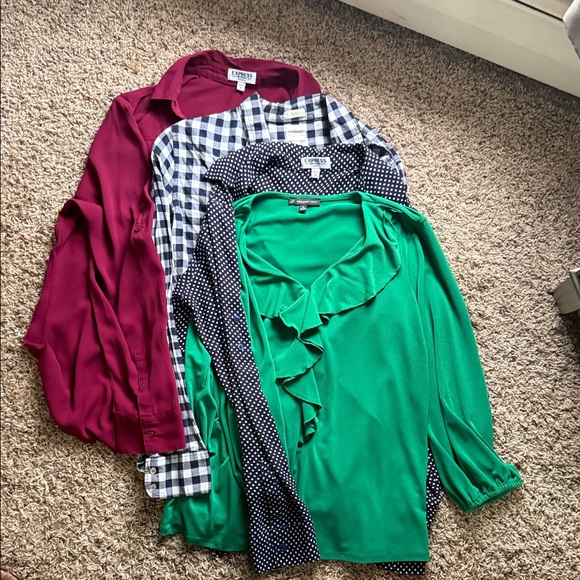 Express Tops - Express Women's Button Down Shirts - Burgundy, Black, Green